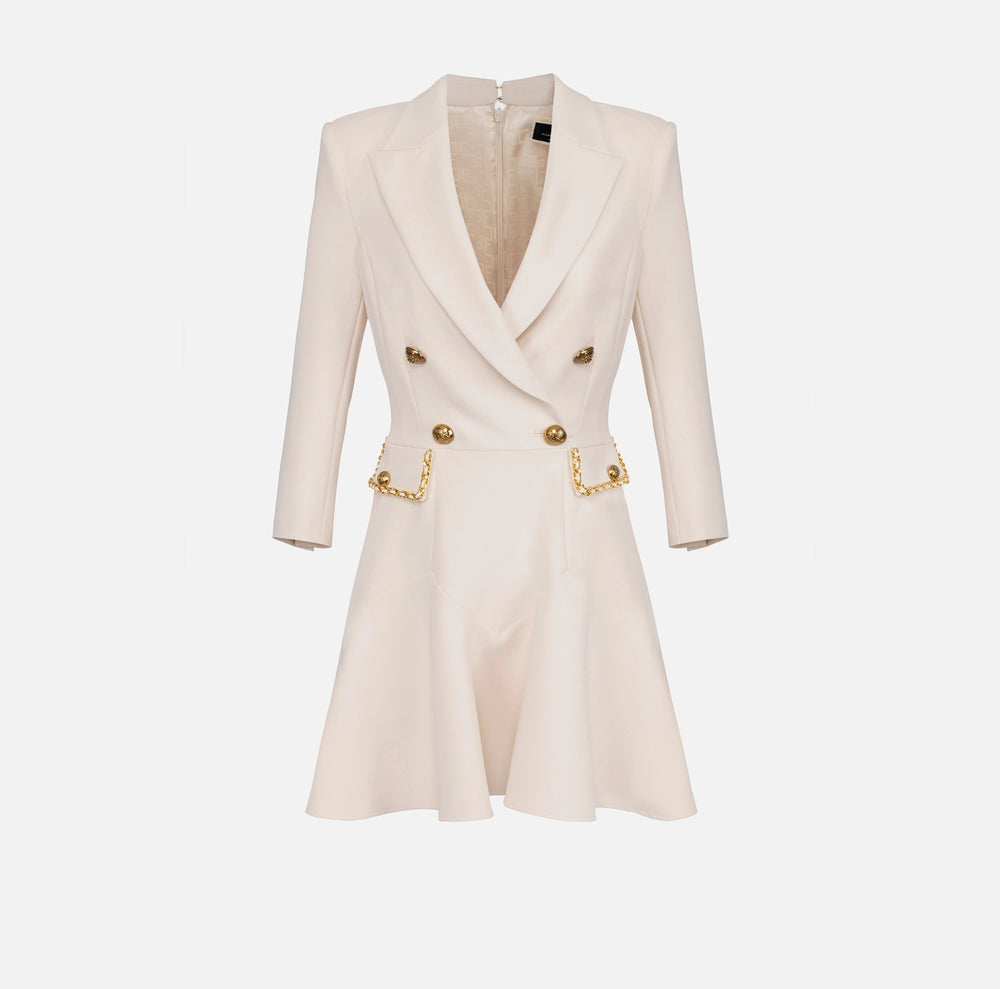 CREPE COAT DRESS WITH GROUMETTE CHAIN BY ELISABETTA FRANCHI FALL 24 HOLIDAY