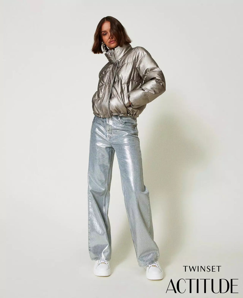 WIDE LEG JEANS WITH SILVER COATING BY TWIN SET FALL 24