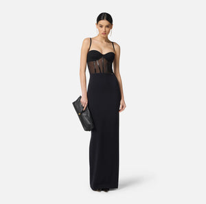 RED CARPET DRESS IN LIGHTWEIGHT CREPE AND TULLE FABRICS BY ELISABETTA FRANCHI FALL 25