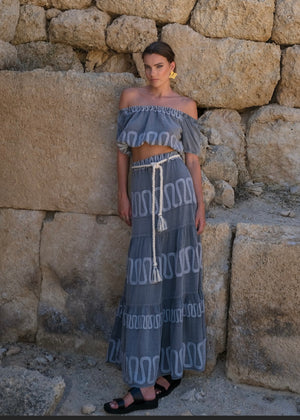 2 PC SKIRT AND CROP TOP EMBROIDERED OUTFIT MADE IN GREECE SPRING 24