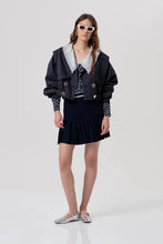 FRACOMINA KNITTED NAVY CROPPED POLO AND PLISSE SKIRT SET