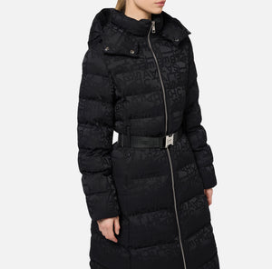 LONG DOWN COAT IN NYLON JACQUARD WITH LETTERING BY ELISABETTA FRANCHI FALL 24