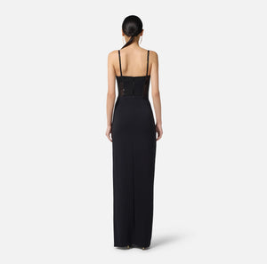 RED CARPET DRESS IN LIGHTWEIGHT CREPE AND TULLE FABRICS BY ELISABETTA FRANCHI FALL 25