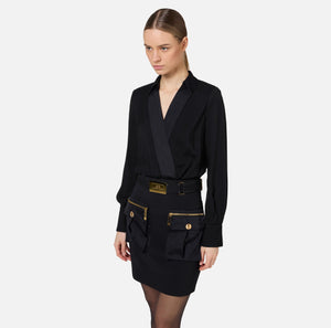 MINI DRESS WITH CROSSOVER SHIRT AND SKIRT WITH POCKETS BY ELISABETTA FRANCHI FALL 24