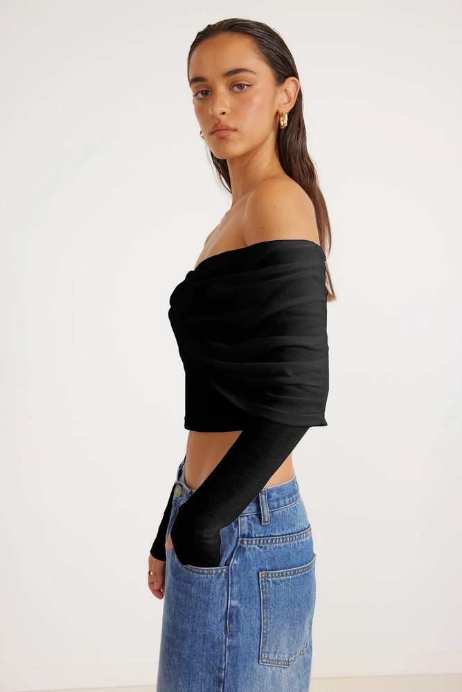 SNDYS MADRID TWIST OFF SHOULDER TOP