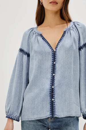TOSHI BLOUSE IN MEDIUM CLOUD WASH BY RAILS FALL 25