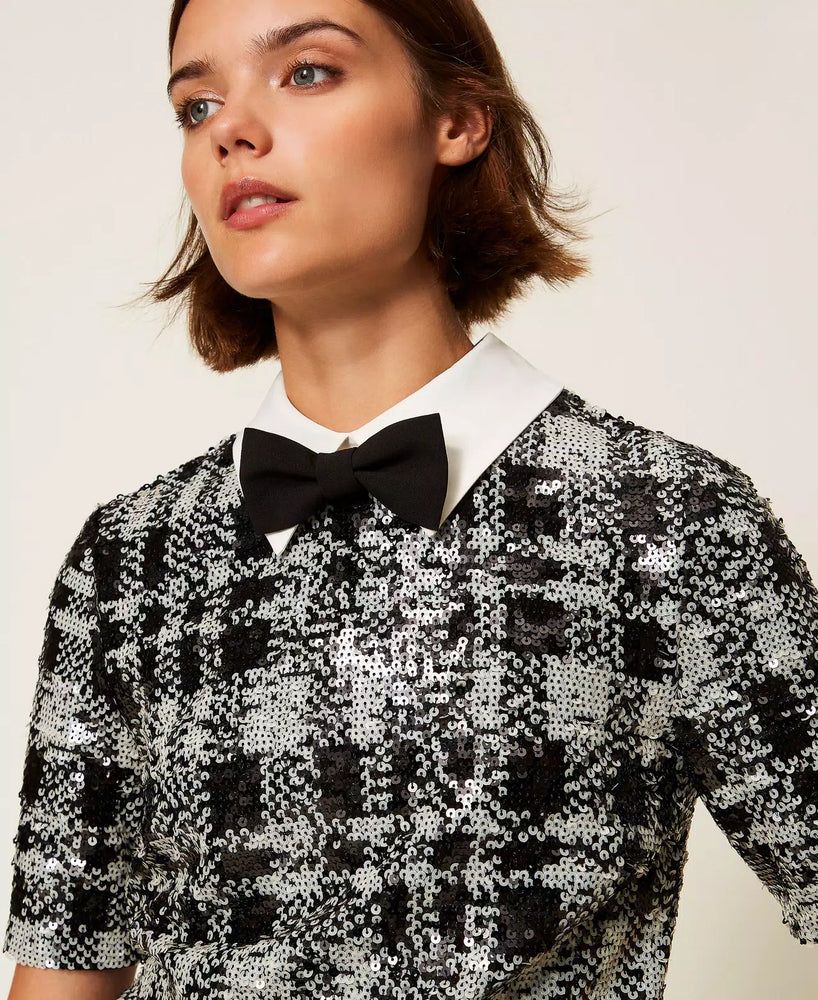 SHORT SEQUIN DRESS WITH CHECK PATTERN BY TWIN SET HOLIDAY 25