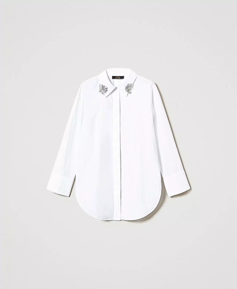 OVERSIZED POPLIN SHIRT WITH EMBROIDERY BY TWIN SET FALL 24 HOLIDAY