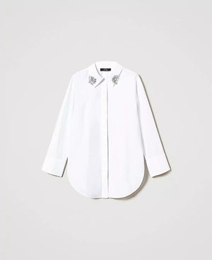 OVERSIZED POPLIN SHIRT WITH EMBROIDERY BY TWIN SET FALL 24 HOLIDAY