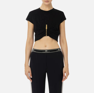 CROPPED JERSEY T-SHIRT WITH ZIP BY ELISABETTA FRANCHI FALL 24