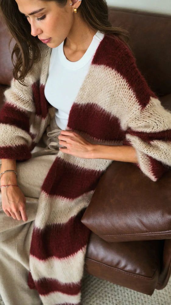 KAY CARDIGAN IN RUBY STRIPE FALL 25
