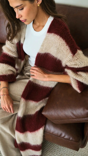 KAY CARDIGAN IN RUBY STRIPE FALL 25