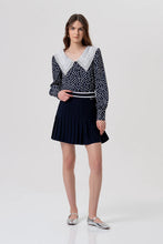 FRACOMINA KNITTED NAVY CROPPED POLO AND PLISSE SKIRT SET