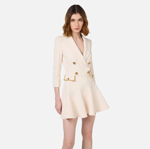 CREPE COAT DRESS WITH GROUMETTE CHAIN BY ELISABETTA FRANCHI FALL 24 HOLIDAY