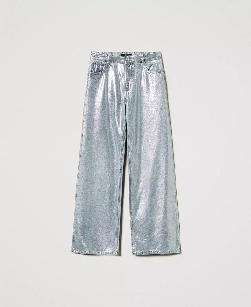 WIDE LEG JEANS WITH SILVER COATING BY TWIN SET FALL 24