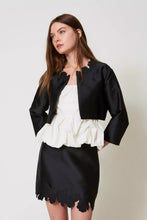 TWIN SET TWILL JACKET WITH BRODERIE ANGLAISE