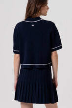 FRACOMINA KNITTED NAVY CROPPED POLO AND PLISSE SKIRT SET