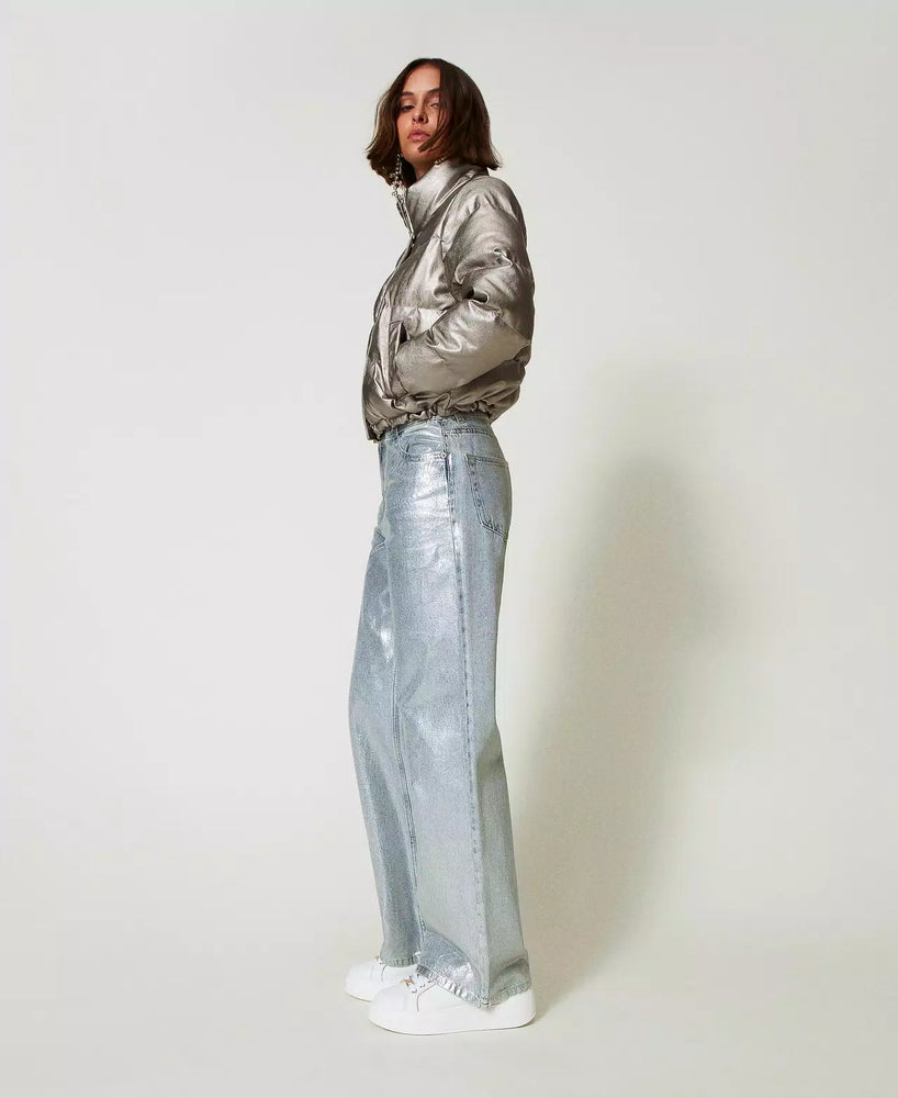 WIDE LEG JEANS WITH SILVER COATING BY TWIN SET FALL 24