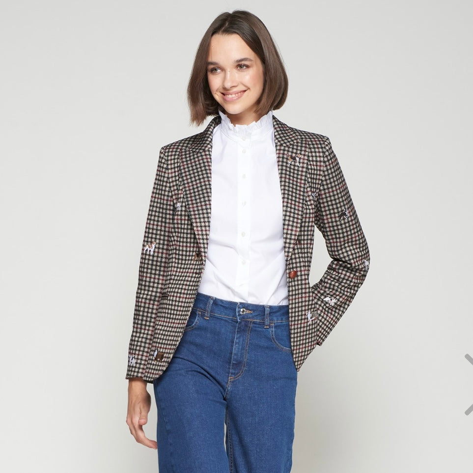 DOG EMBROIDERED HOUNDSTOOTH BLAZER BY VILAGALLO FALL 25