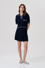 FRACOMINA KNITTED NAVY CROPPED POLO AND PLISSE SKIRT SET