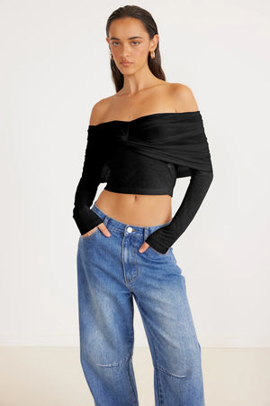 SNDYS MADRID TWIST OFF SHOULDER TOP