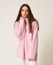 TWIN SET WOOL BLEND IVORY TURTLENECK SWEATER