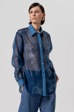 FRACOMINA PRINTED ORGANZA INDIGO SHIRT