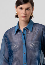 FRACOMINA PRINTED ORGANZA INDIGO SHIRT