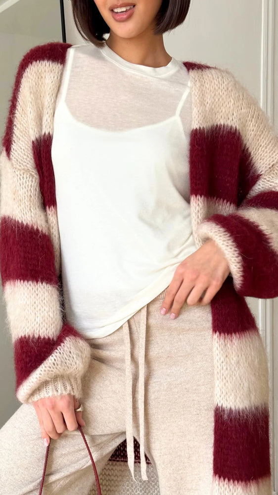 KAY CARDIGAN IN RUBY STRIPE FALL 25