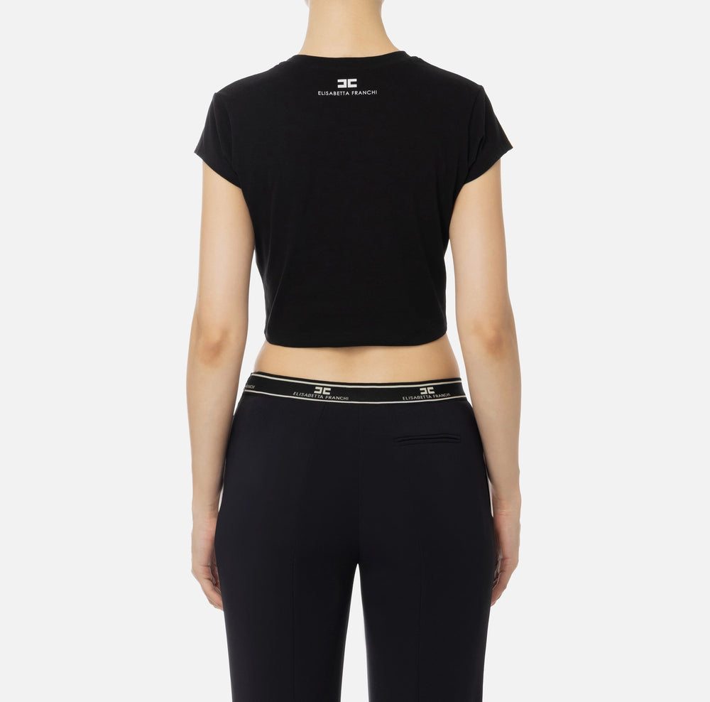 CROPPED JERSEY T-SHIRT WITH ZIP BY ELISABETTA FRANCHI FALL 24