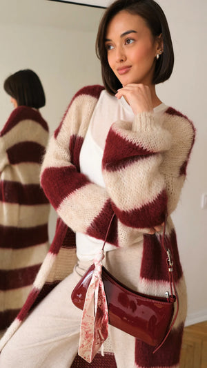KAY CARDIGAN IN RUBY STRIPE FALL 25