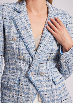 ELIZA TWEED BLAZER IN MIXED BLUE BY GENERATION LOVE SPRING 24