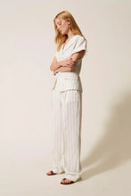 TWIN SET DOUBLE BREASTED PINSTRIPE JACKET WITH FLUID TROUSERS