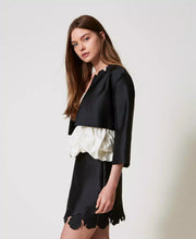 TWIN SET TWILL JACKET WITH BRODERIE ANGLAISE