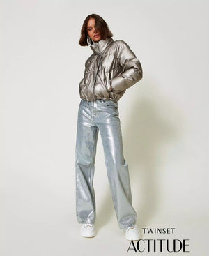 WIDE LEG JEANS WITH SILVER COATING BY TWIN SET FALL 24