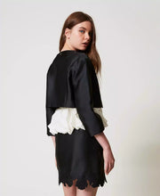 TWIN SET TWILL JACKET WITH BRODERIE ANGLAISE