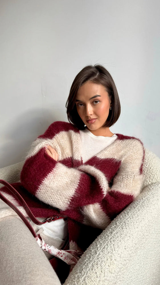 KAY CARDIGAN IN RUBY STRIPE FALL 25