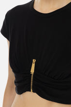 ELISABETTA FRANCHI CROPPED JERSEY ZIP T-SHIRT
