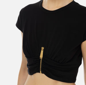 CROPPED JERSEY T-SHIRT WITH ZIP BY ELISABETTA FRANCHI FALL 24