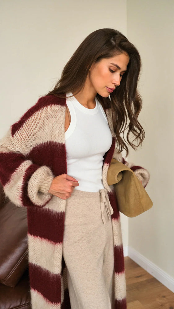 KAY CARDIGAN IN RUBY STRIPE FALL 25