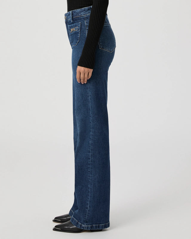 LEENAH CHAIN EMBELLISHED HIGH RISE STRAIGHT LEG JEANS BY PAIGE FALL 24