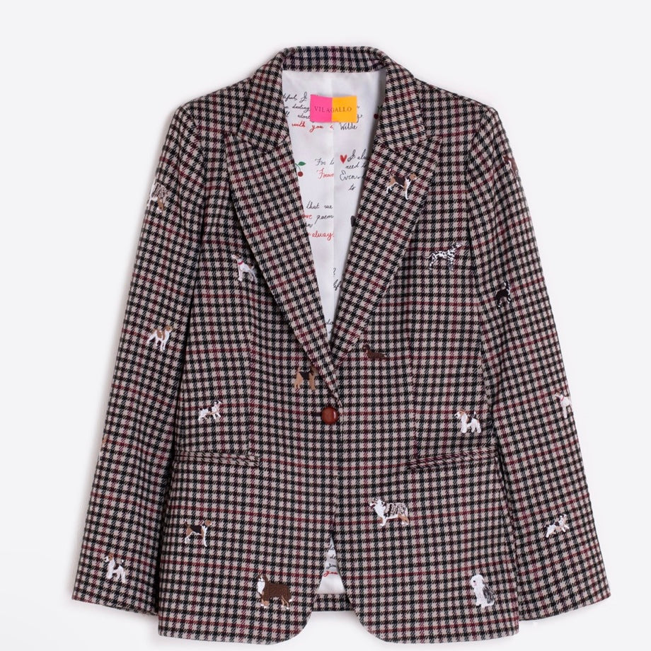 DOG EMBROIDERED HOUNDSTOOTH BLAZER BY VILAGALLO FALL 25