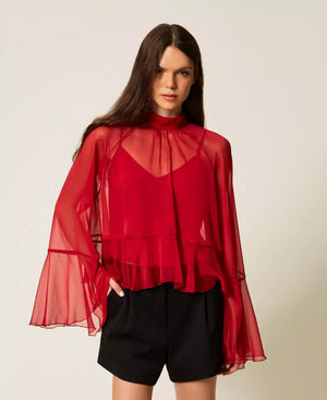 VOILE BLOUSE WITH RUFFLES BY TWIN SET FALL 25