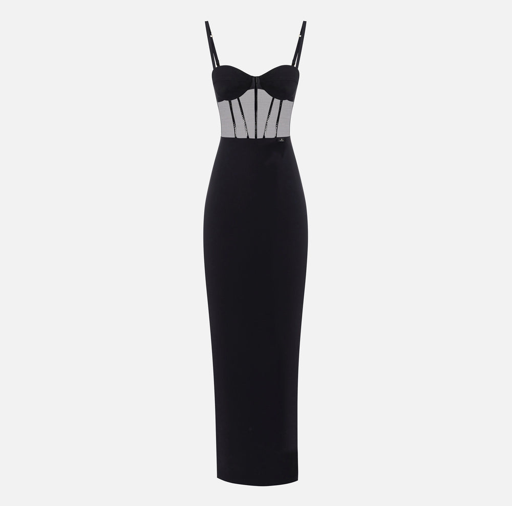 RED CARPET DRESS IN LIGHTWEIGHT CREPE AND TULLE FABRICS BY ELISABETTA FRANCHI FALL 25
