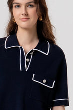 FRACOMINA KNITTED NAVY CROPPED POLO AND PLISSE SKIRT SET