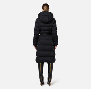 LONG DOWN COAT IN NYLON JACQUARD WITH LETTERING BY ELISABETTA FRANCHI FALL 24