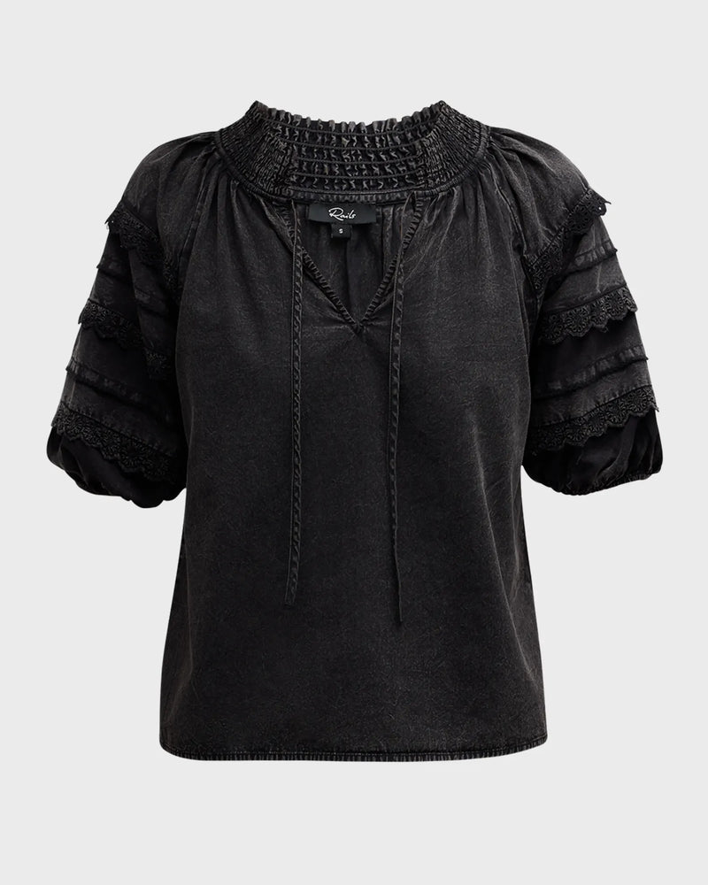 AMITY ACID WASHED BLOUSE IN CHARCOAL BY RAILS SPRING 24