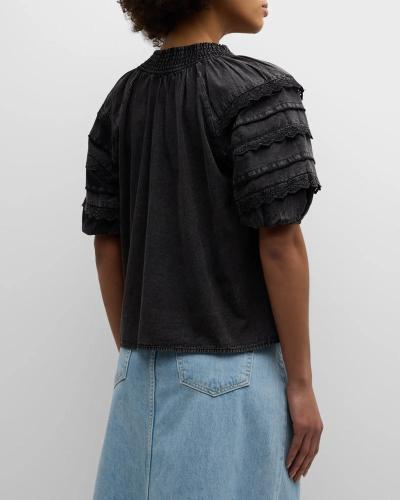 AMITY ACID WASHED BLOUSE IN CHARCOAL BY RAILS SPRING 24