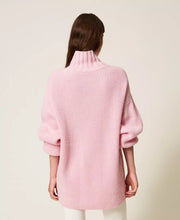 TWIN SET WOOL BLEND IVORY TURTLENECK SWEATER