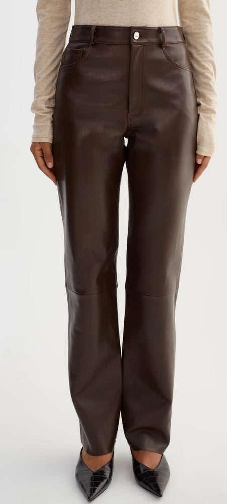 SHANNON LEATHER PANTS IN DARK BROWN BY LA MARQUE FALL 25